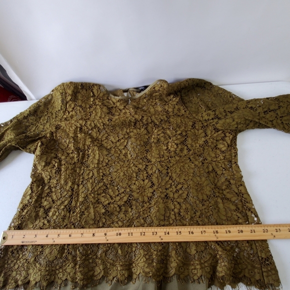 J. Crew Lace Top with Cami Size 18 Fringe Trim Long Sleeve Green Blouse Moody - Picture 9 of 15